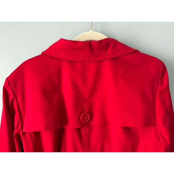 New JM Collection Red Double Breasted Belted Trench Coat Lined Size Large Cotton - Picture 13 of 15